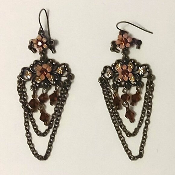 NEW Handcrafted Long Drop Floral Crystal Dangle Earrings Women Fashion Jewelry - Picture 4 of 5